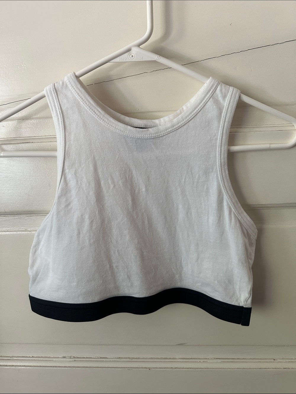 Topshop White High-Neck Crop Tank Top Wife Beater Thick Black Elastic Support